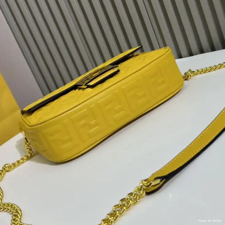 Cheap HOT Leather Motif In Nappa Fendi FF Chain Baguette Yellow Midi Bag 0615